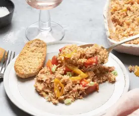 Pilaf de arroz con ternera y pimientos