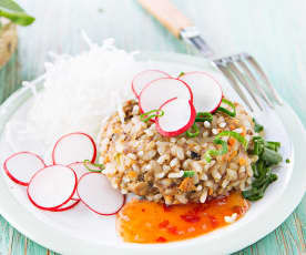 Hamburguesas de cerdo con arroz al vapor