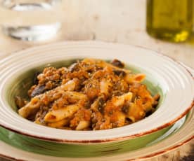 Pennette al ragù di salsiccia e melanzane (senza glutine)