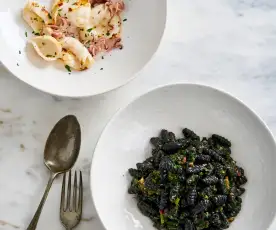 Cavatelli com nabiças e lulas