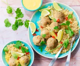 Boulettes de lieu au gingembre, sauce coco curry