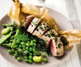 Bœuf en papillote aux légumes verts