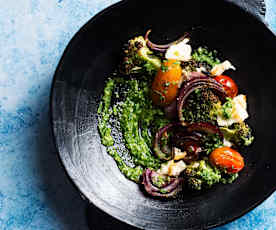 Warm broccoli salad with rocket pesto