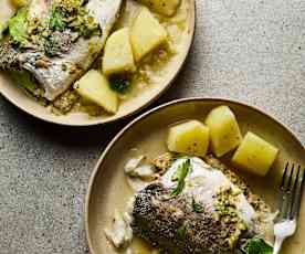 Dorade au pesto et pommes de terre vapeur