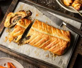 Mushroom Wellington, Mushroom Gravy, Crispy New Potatoes and Maple-glazed Carrots