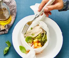 Papillote d'églefin au chou et à la courge