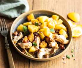 Pollo estilo Guanajuato (Poulet aux raisins secs, orange et citron)