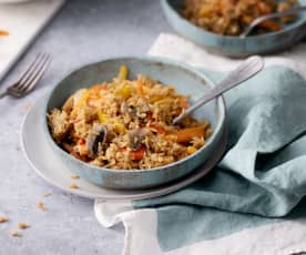 Arroz asiático con verduras y langostinos (Cocción de arroz)