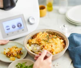 Gratin de pomme de terre au fromage et restes de viande