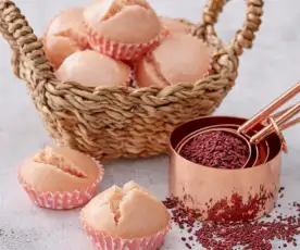 Kue Kukus Beras Ragi Merah (Red Yeast Rice Steamed Cupcakes)