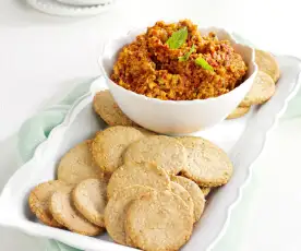 Savory Benne Wafers with Red Pepper Tapenade