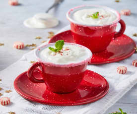 Chocolate blanco caliente con menta