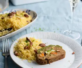 Rollo de Seitán Relleno con Arroz al Champán