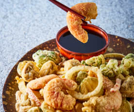 Tempura de camarones y verduras