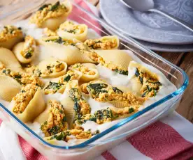 Sweet Potato Stuffed Shells with Cauliflower Alfredo Sauce