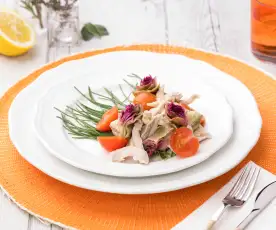 Pollo al vapore con carciofi su letto di agretti