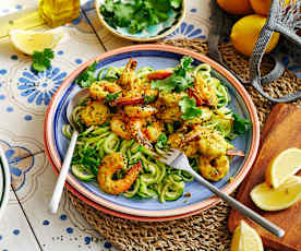 Spicy coriander prawns with zucchini noodles