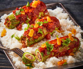 Calabazas rellenas en salsa de chabacano