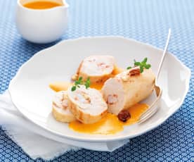 Ballotine de poulet, farce à la langoustine et sauce chorizo