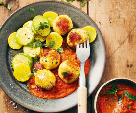 Boulettes lentilles corail-coco et sauce tomate