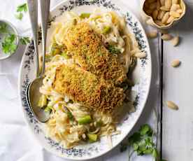 Almond Crusted Salmon with Asparagus Pappardelle