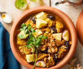 Tajine de veau au citron, navets nouveaux et pruneaux