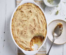 Vegetarischer Parmentier mit Auberginen-Linsen-Bolognese