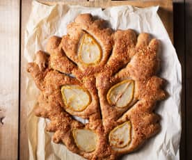 Fougasse con pera, parmesano y nuez