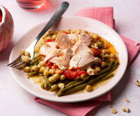 Judías verdes con garbanzos y salmón