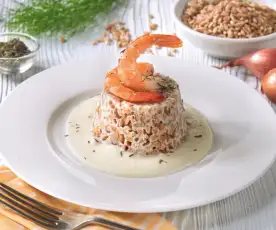 Tortino estivo di farro, topinambur e mazzancolle