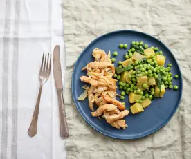 Frango com ervilhas e batata-doce