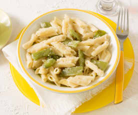 Pasta risottata con coliflor y judías verdes