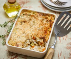 Restes de dinde et de légumes en gratin