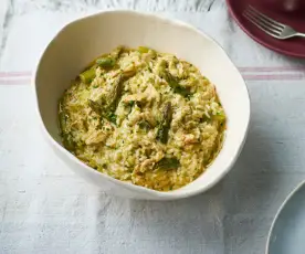 Risoto de peru e espargos