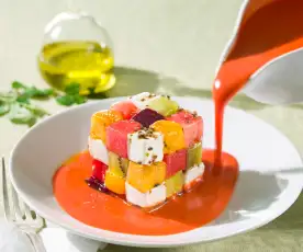 Salmorejo de sandía con cubo de Rubik