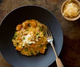 Risotto con calabaza y tocino