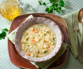 Minestra di orzo e piselli secchi