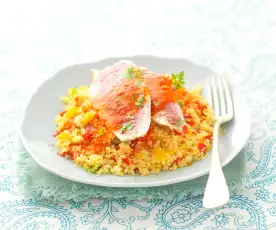 Couscous de rouget aux poivrons