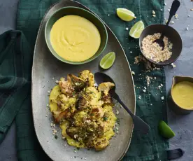 Couve-flor e brócolos com molho de caju e especiarias