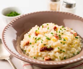 Risoto de bacon e alho-francês