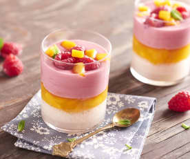 Verrine fraîcheur litchi-mangue-coco-framboise