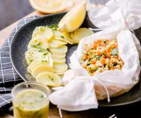Steamed Mahi Mahi and Mixed Vegetable Parcels