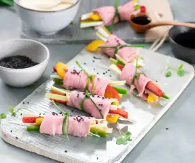 Ataditos de rosbif con pimientos