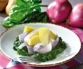 Spinaci, cipolle e patate in agrodolce