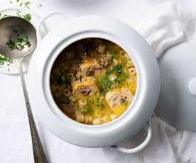 Pasta and mushroom soup with chicken involtini