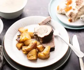 Menù: Zuppa di patate e funghi; vitello ripieno con patate al forno e verdure, tiramisù al mandarino