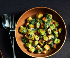 Ricotta gnocchi with walnut and spinach pesto