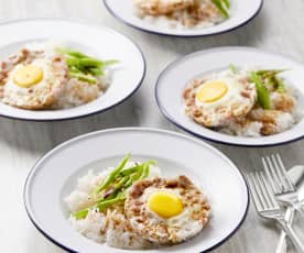 Patty Babi Kukus dengan Nasi (Steamed Pork Patty With Rice)