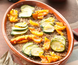 Pilaf de lentejas y bulgur con calabaza