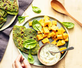 Palak parathas, patate douce et dip au curry